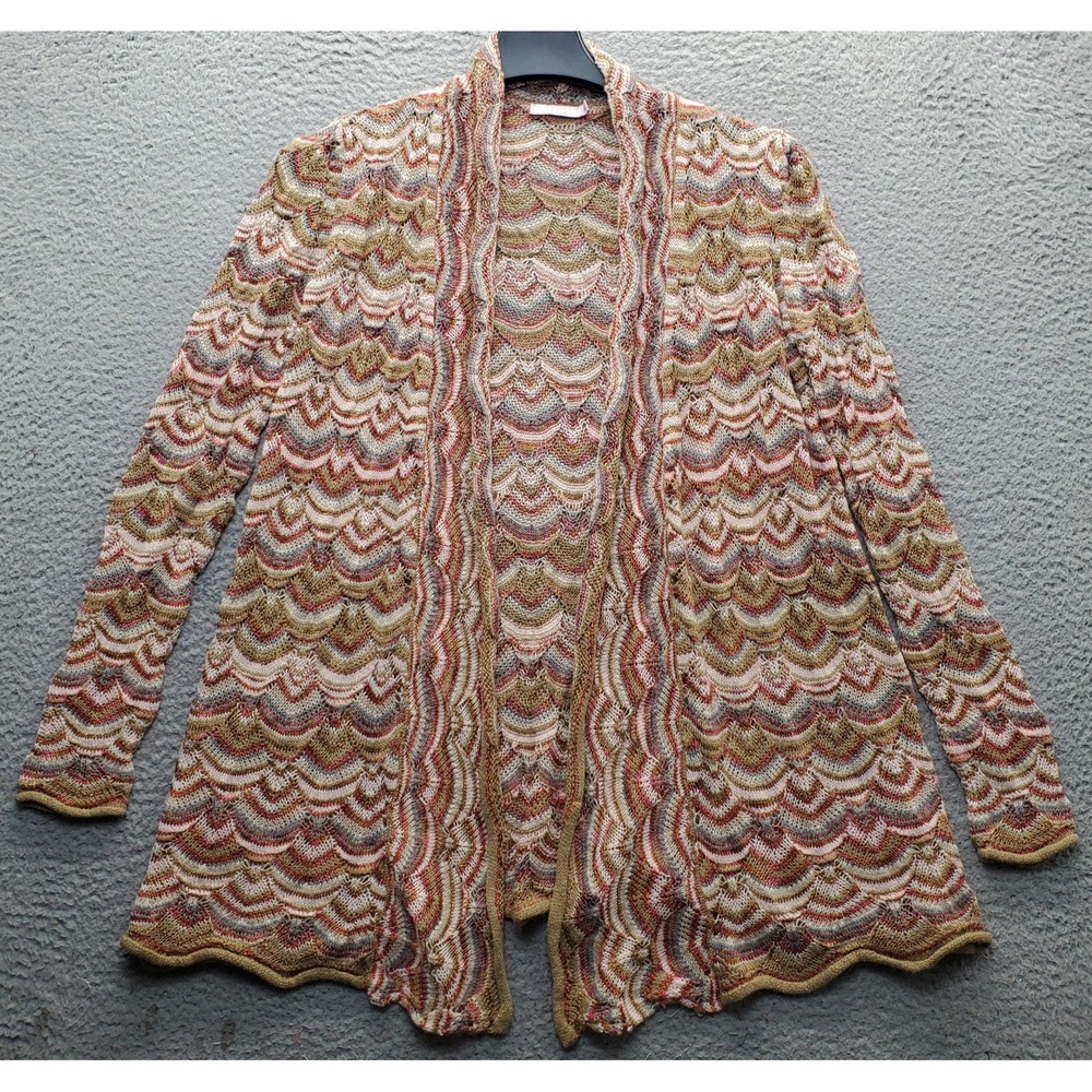Calypso St. Barth Cardigan Women Medium Multi-Patterned Metallic Knit Open Front